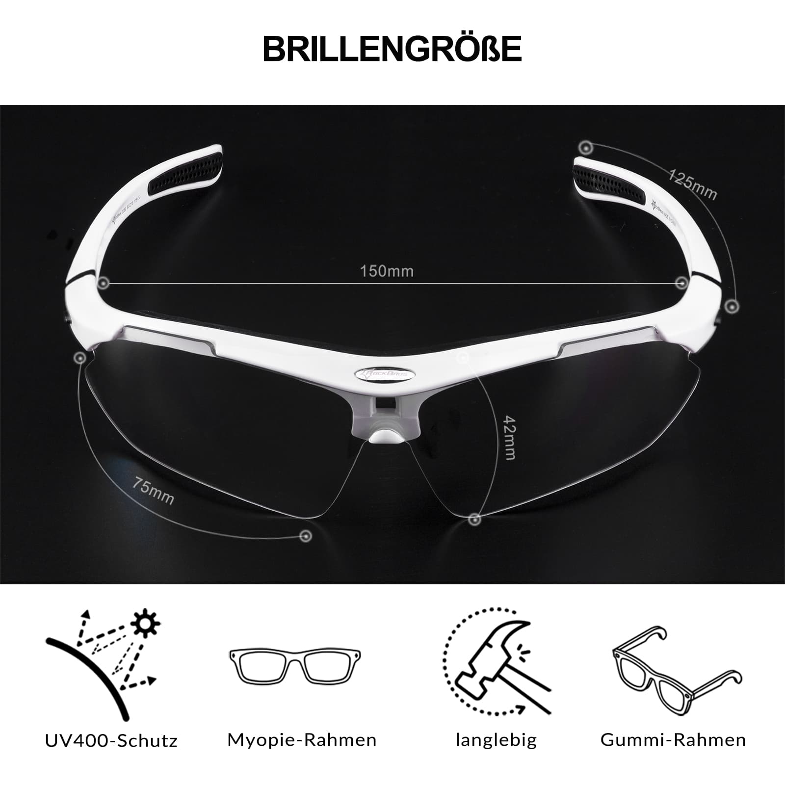 ROCKBROS Photochromic Sportbrillen Mit Austauschbarem Elastischem Stirnband