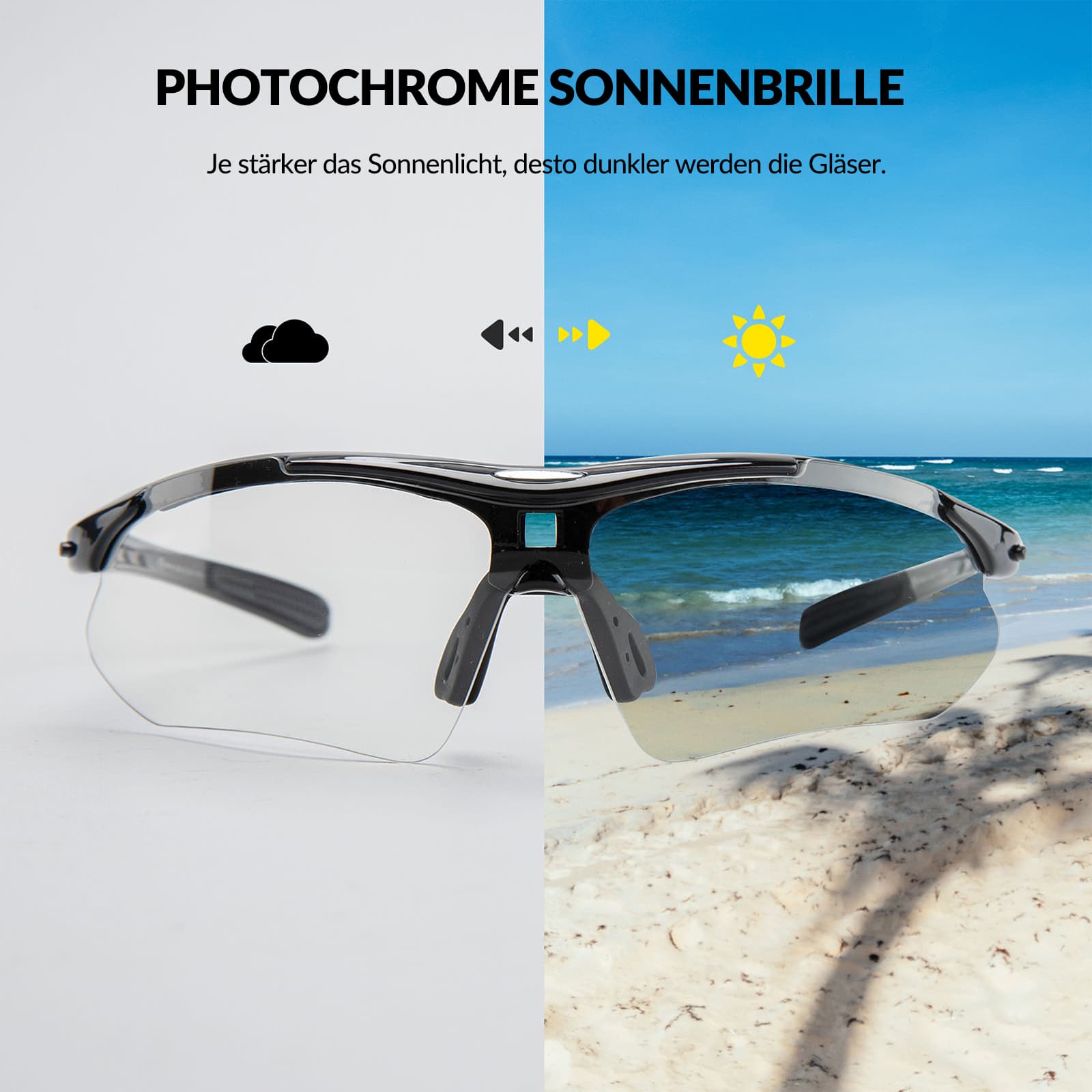 ROCKBROS Photochromic Sportbrillen Mit Austauschbarem Elastischem Stirnband