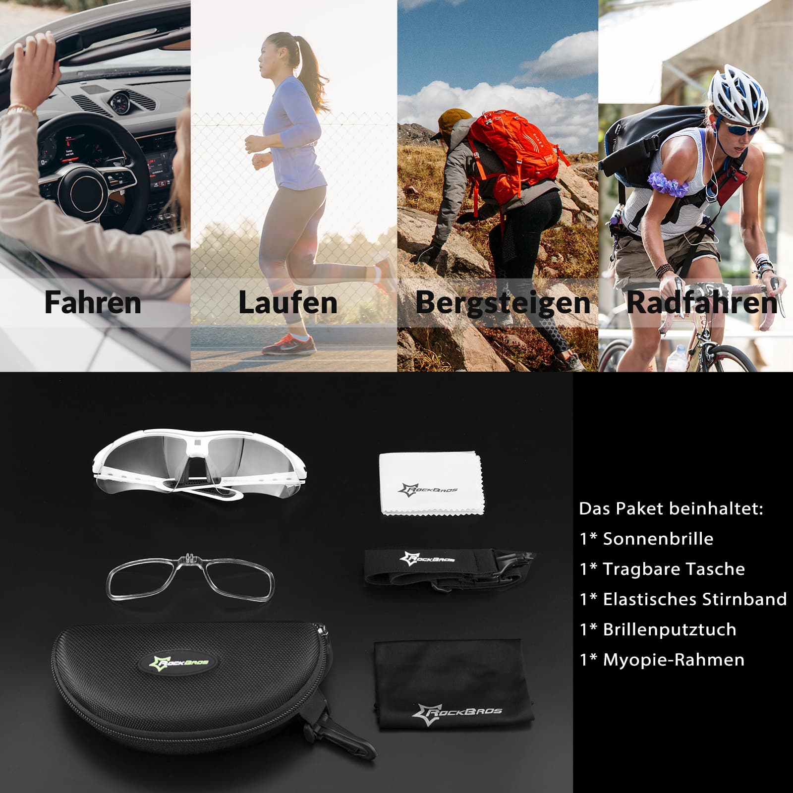 ROCKBROS Photochromic Sportbrillen Mit Austauschbarem Elastischem Stirnband