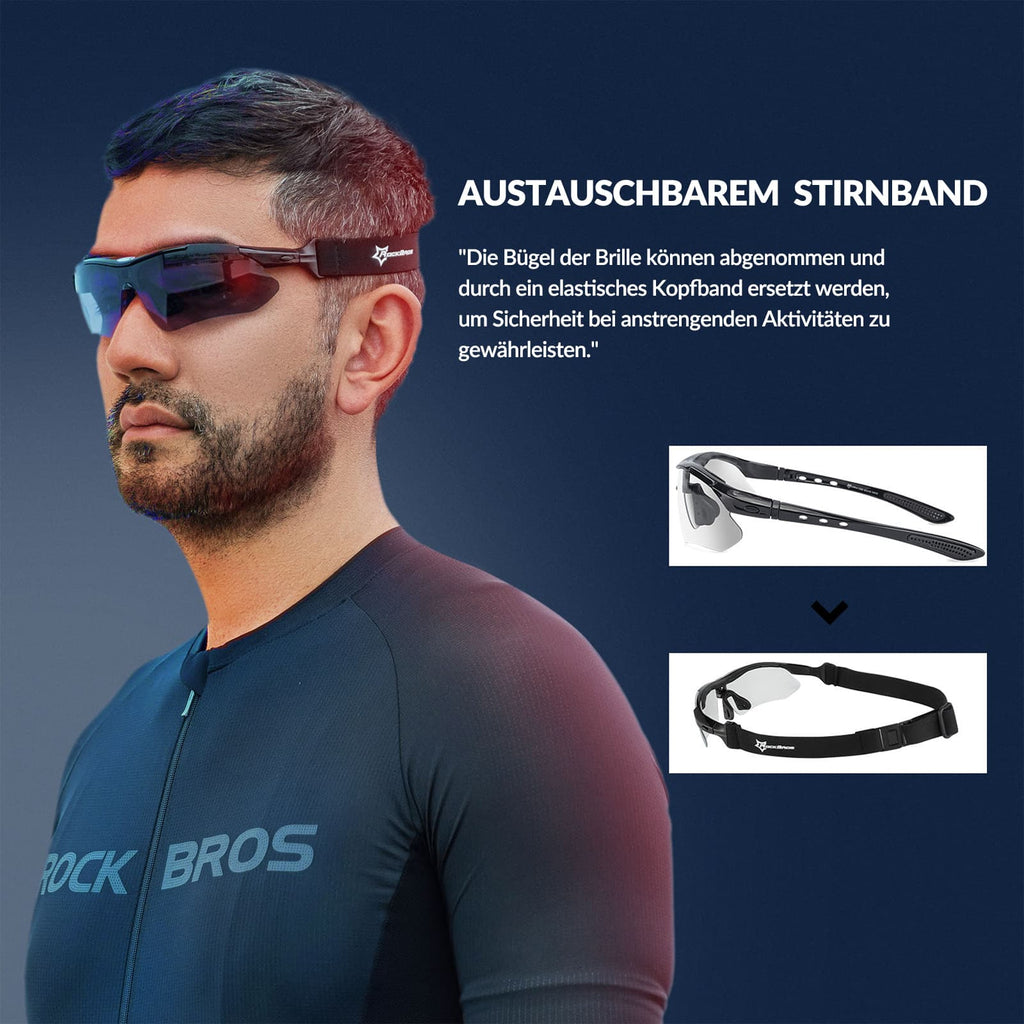 ROCKBROS Photochromic Sportbrillen Mit Austauschbarem Elastischem Stirnband