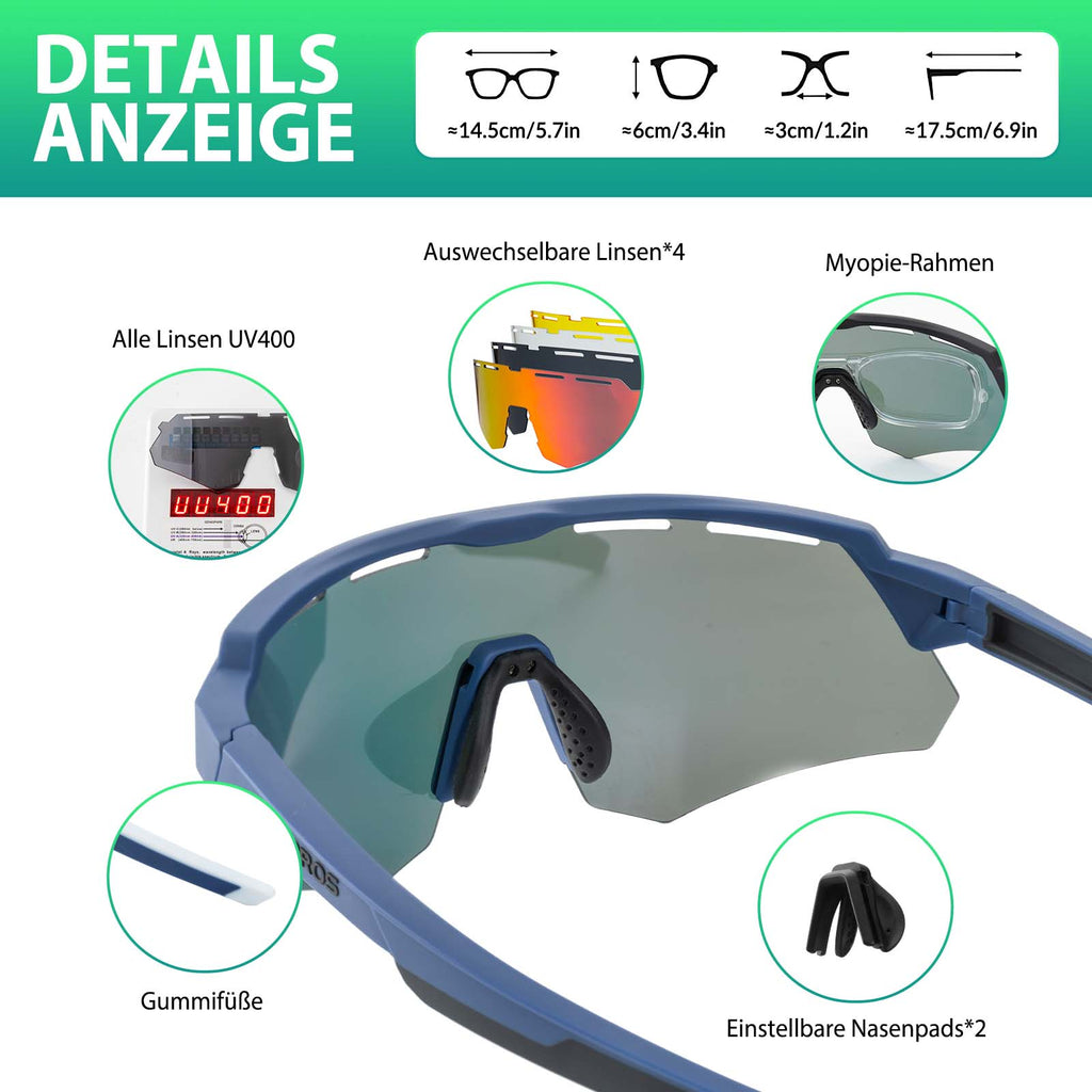 Polarisierte Fahrradbrille mit 4 Wechselgläsern
