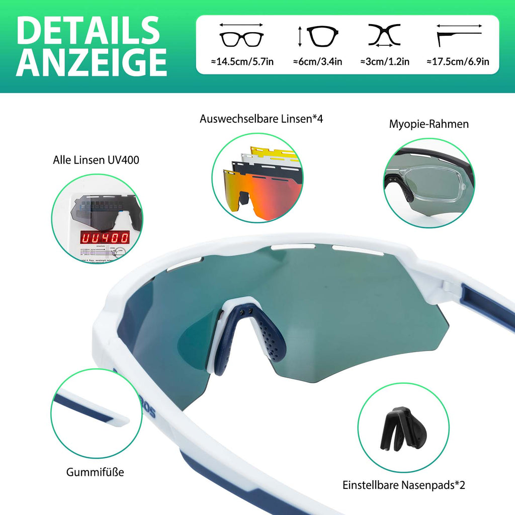 Polarisierte Fahrradbrille mit 4 Wechselgläsern