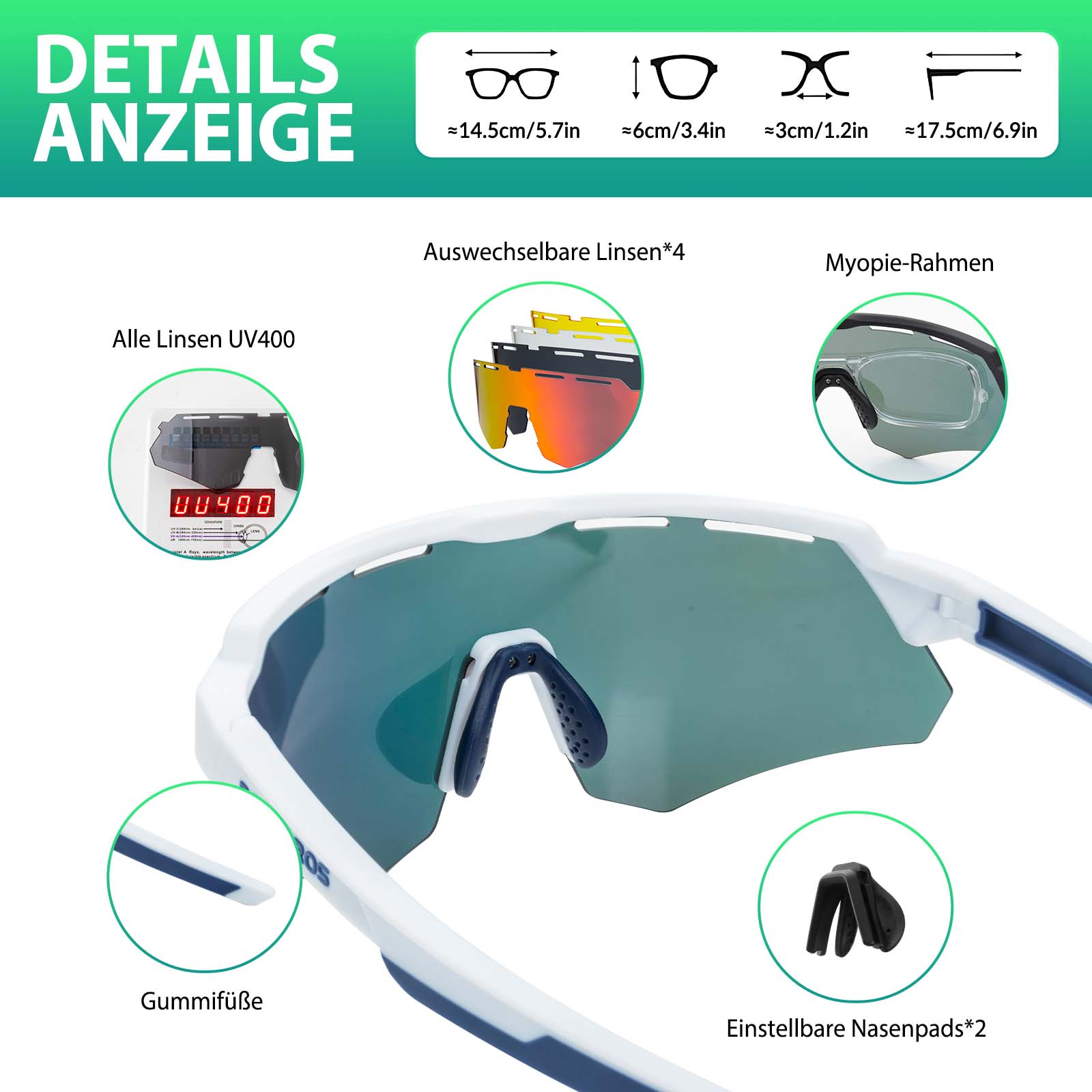 Polarisierte Fahrradbrille mit 4 Wechselgläsern