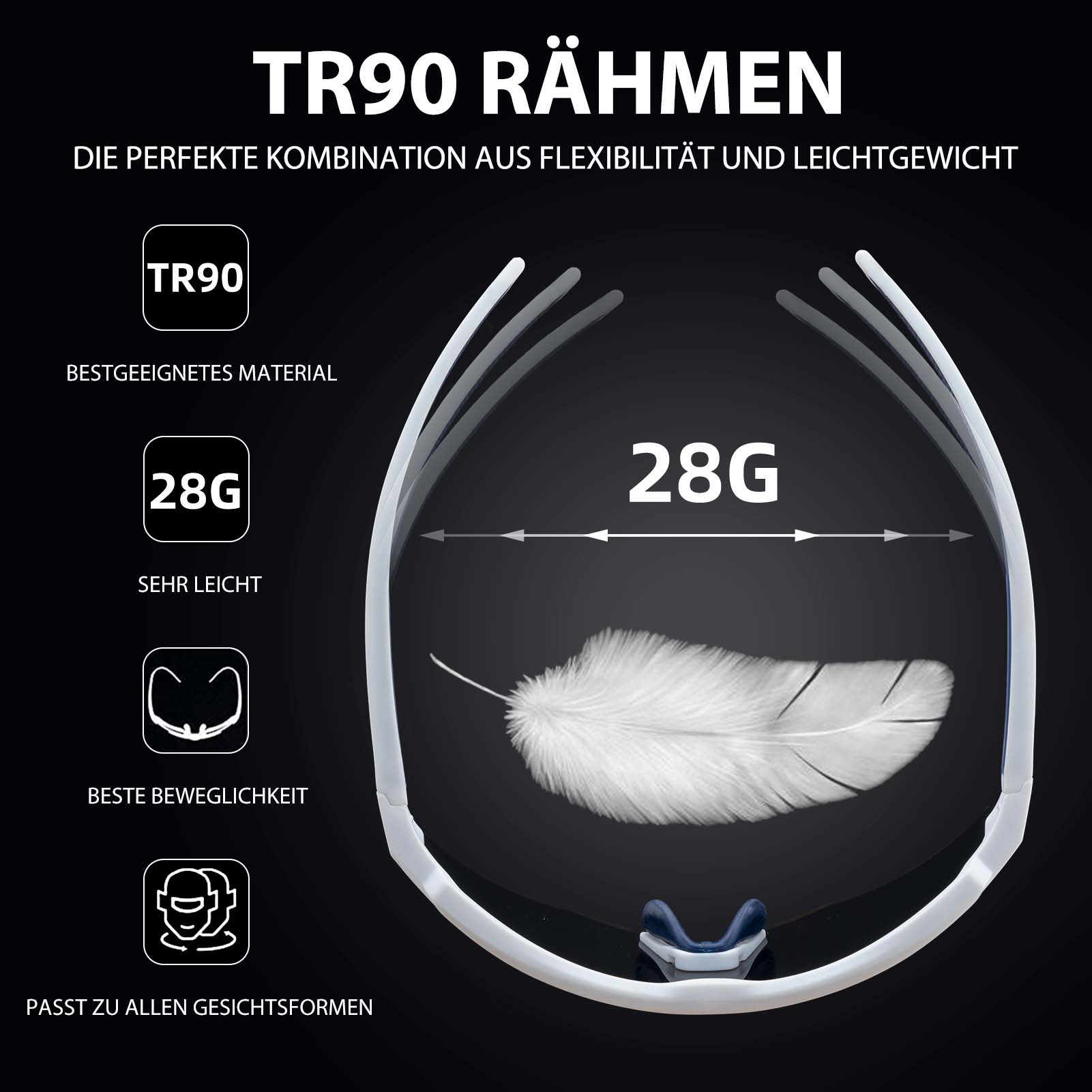 Polarisierte Fahrradbrille mit 4 Wechselgläsern