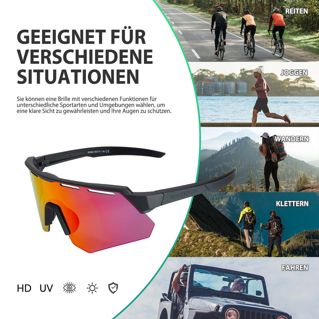 Polarisierte Fahrradbrille mit 4 Wechselgläsern