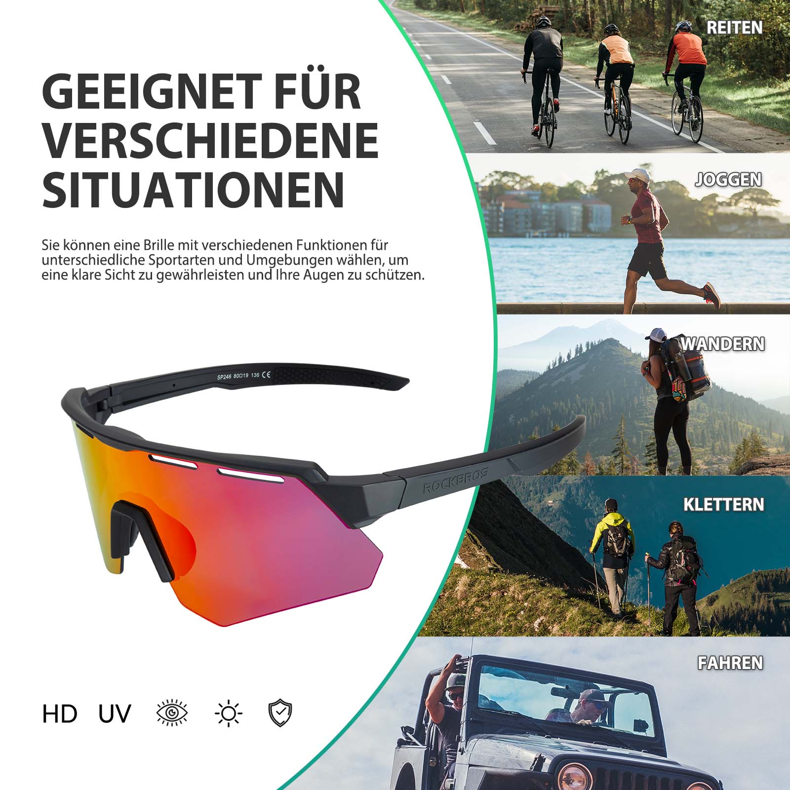 Polarisierte Fahrradbrille mit 4 Wechselgläsern