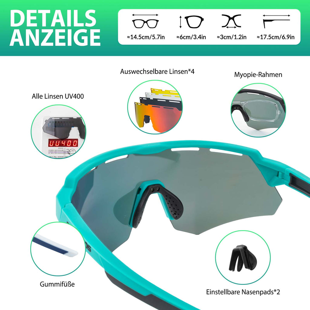 Polarisierte Fahrradbrille mit 4 Wechselgläsern