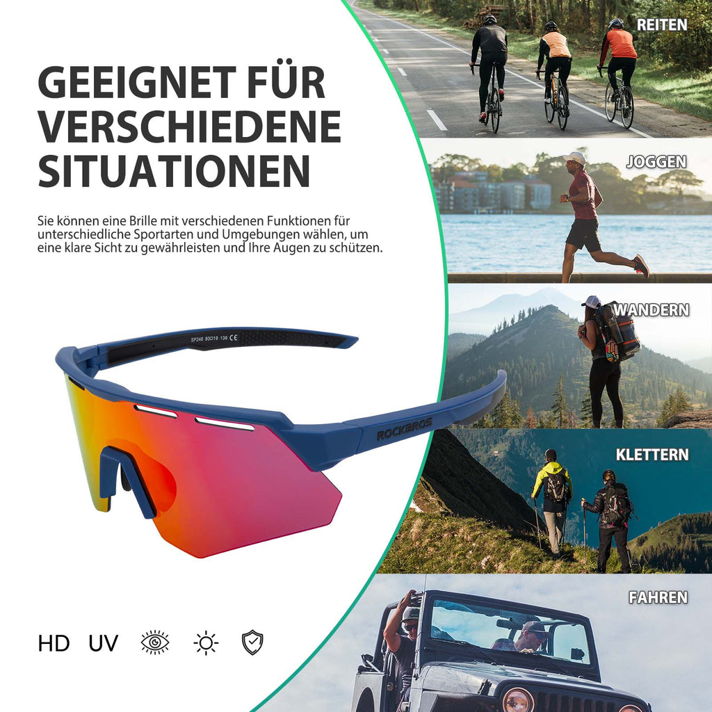 Polarisierte Fahrradbrille mit 4 Wechselgläsern