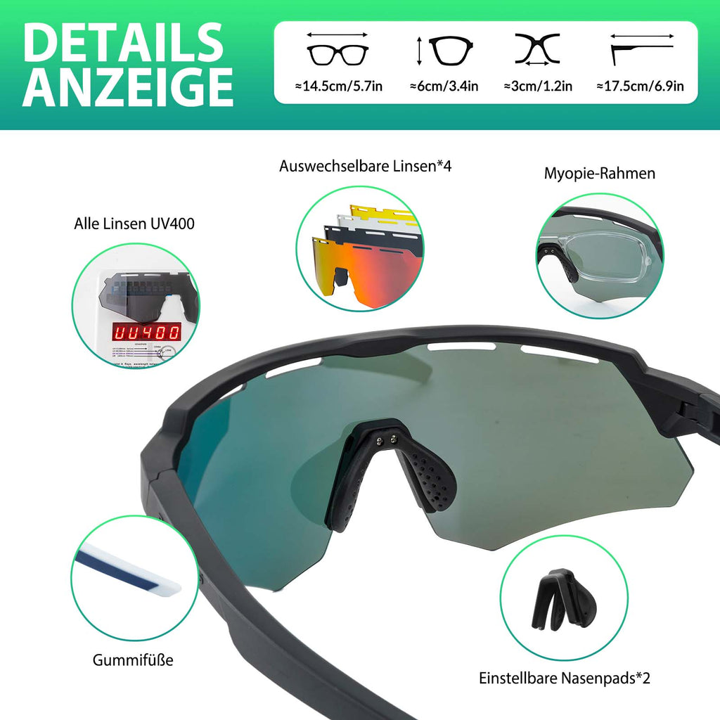 Polarisierte Fahrradbrille mit 4 Wechselgläsern