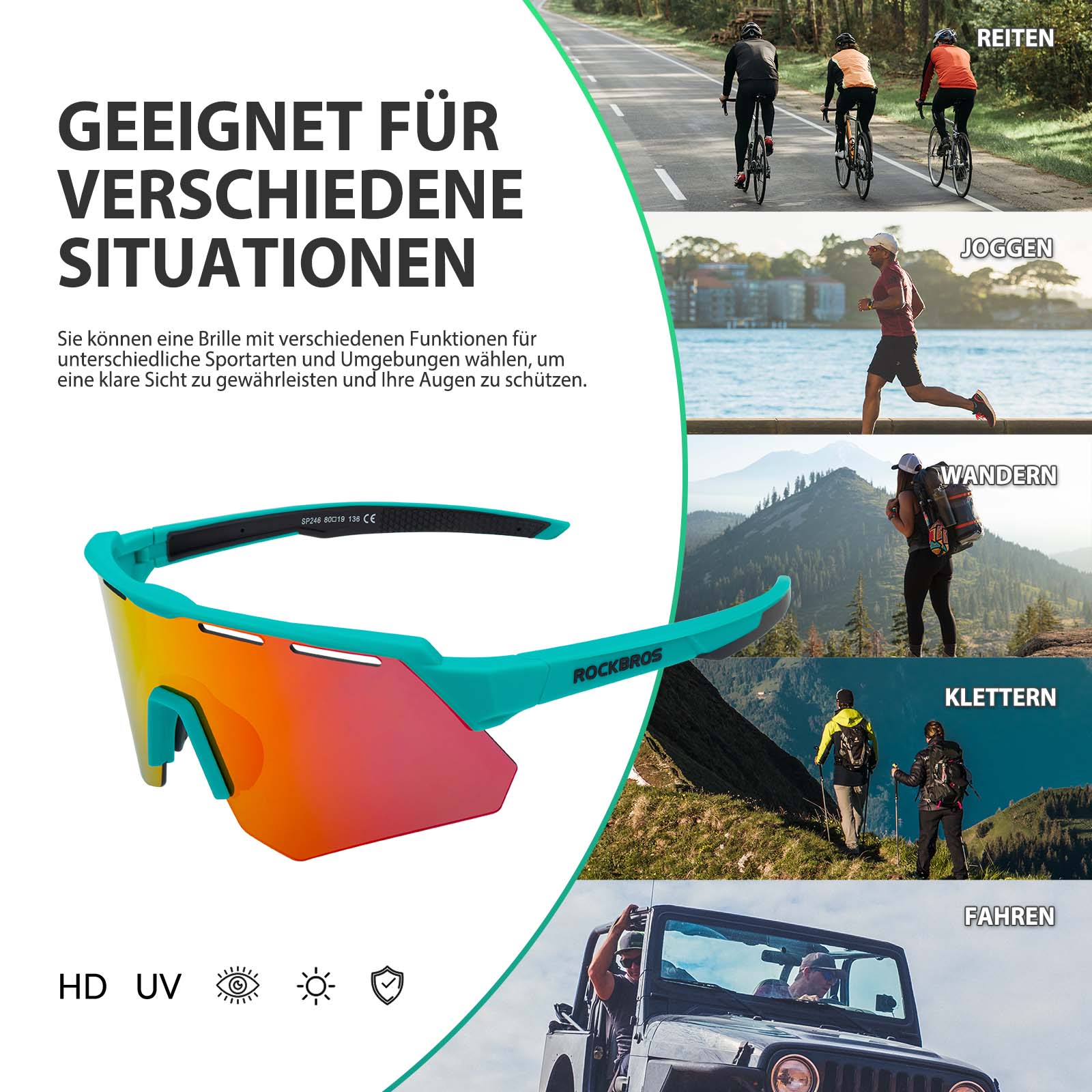 Polarisierte Fahrradbrille mit 4 Wechselgläsern