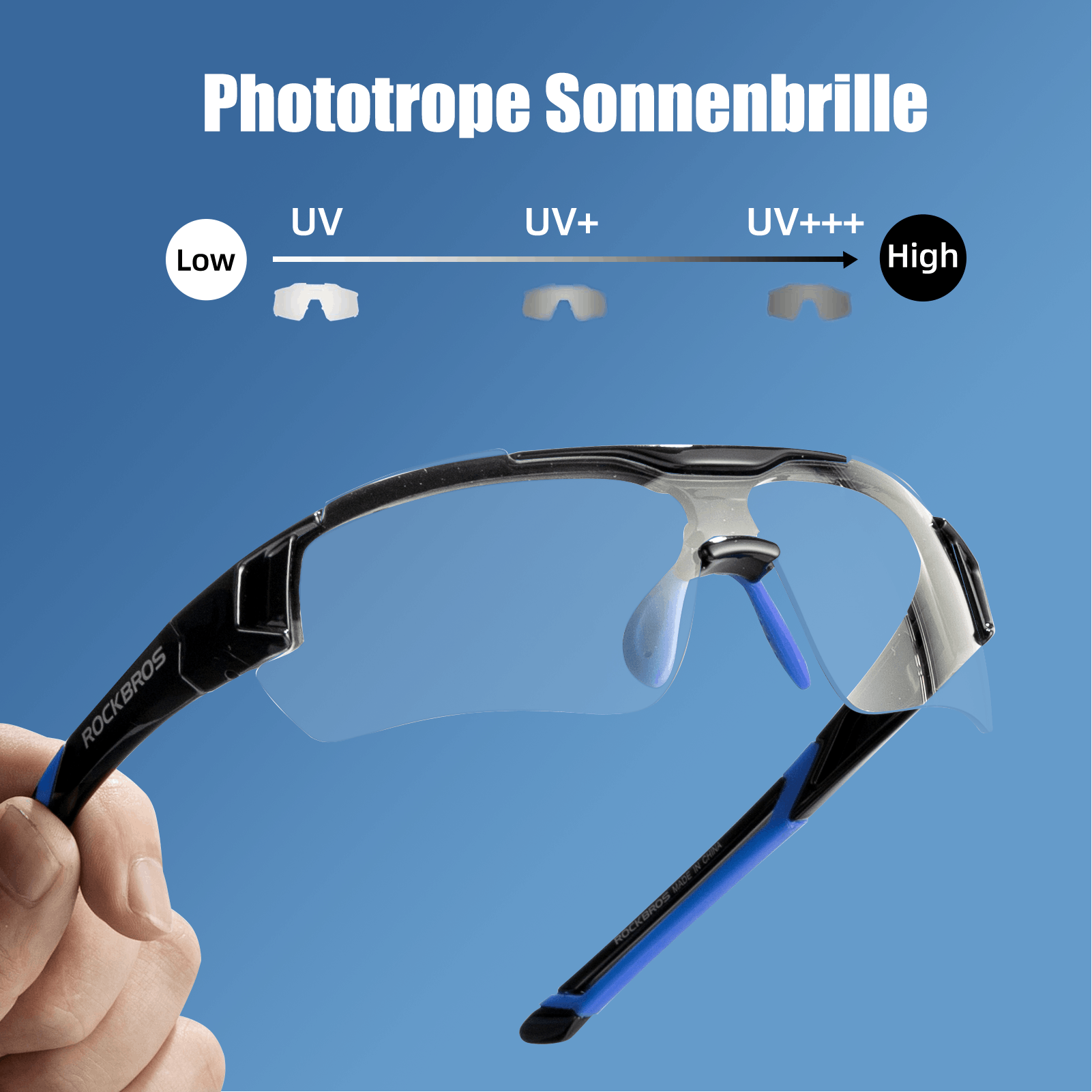 ROCKBROS Radbrille Sonnenbrille Halbrahmen Photochromatische Brille