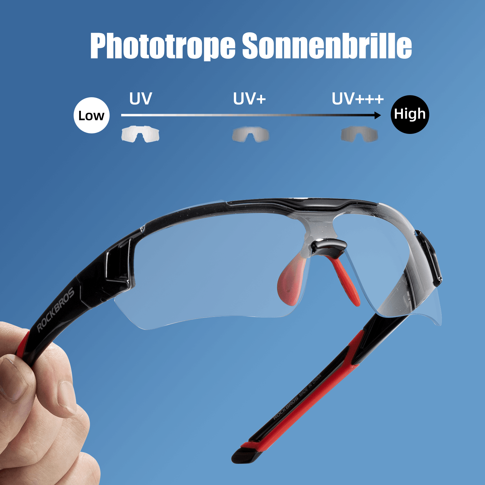 ROCKBROS Radbrille Sonnenbrille Halbrahmen Photochromatische Brille