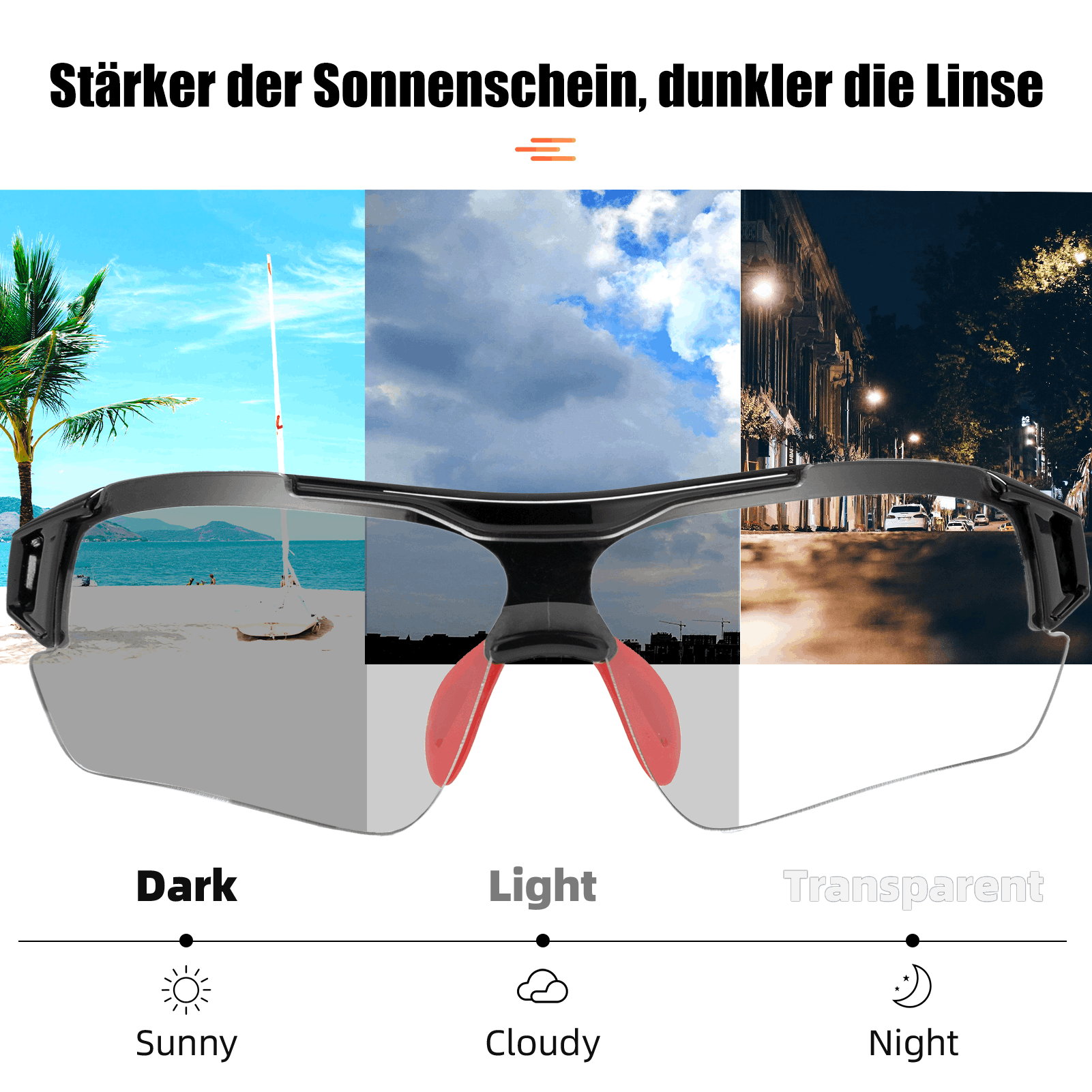 ROCKBROS Radbrille Sonnenbrille Halbrahmen Photochromatische Brille