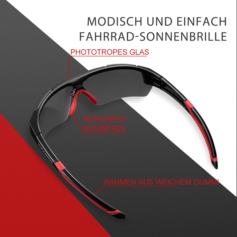 ROCKBROS Radbrille Sonnenbrille Halbrahmen Photochromatische Brille