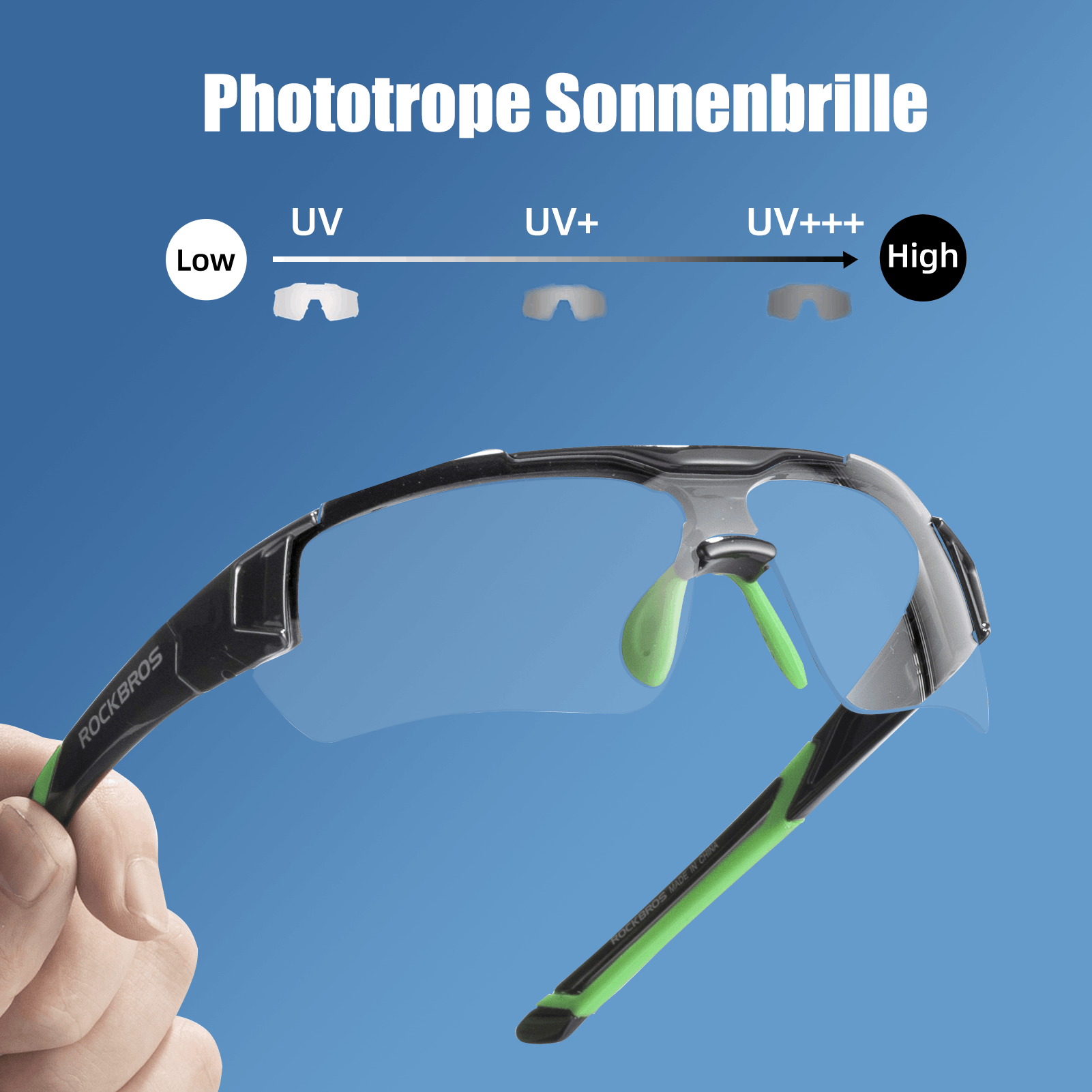 ROCKBROS Radbrille Sonnenbrille Halbrahmen Photochromatische Brille