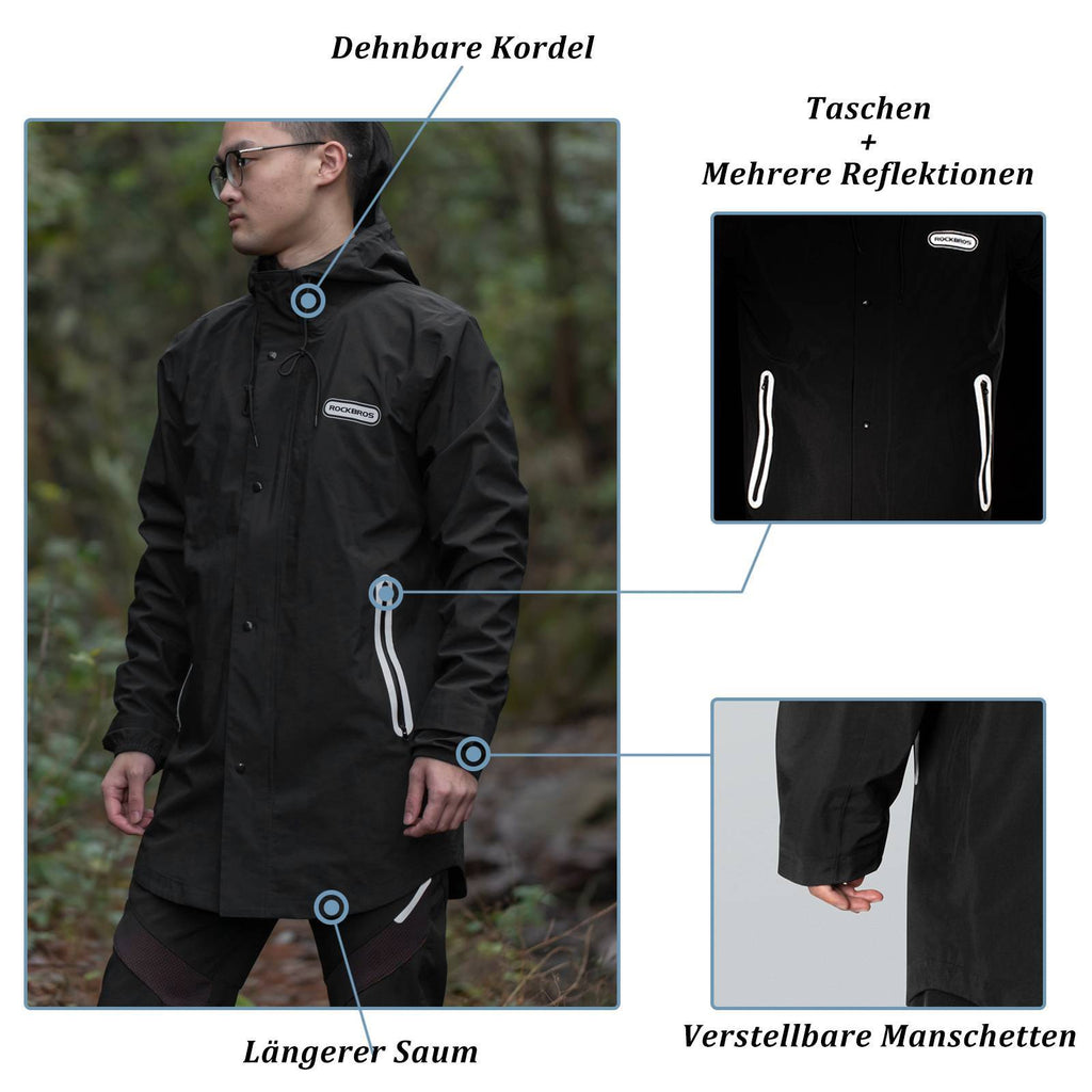 ROCKBROS Regenmantel Wasserdichter Regenponcho Verlängerte Regenjacke