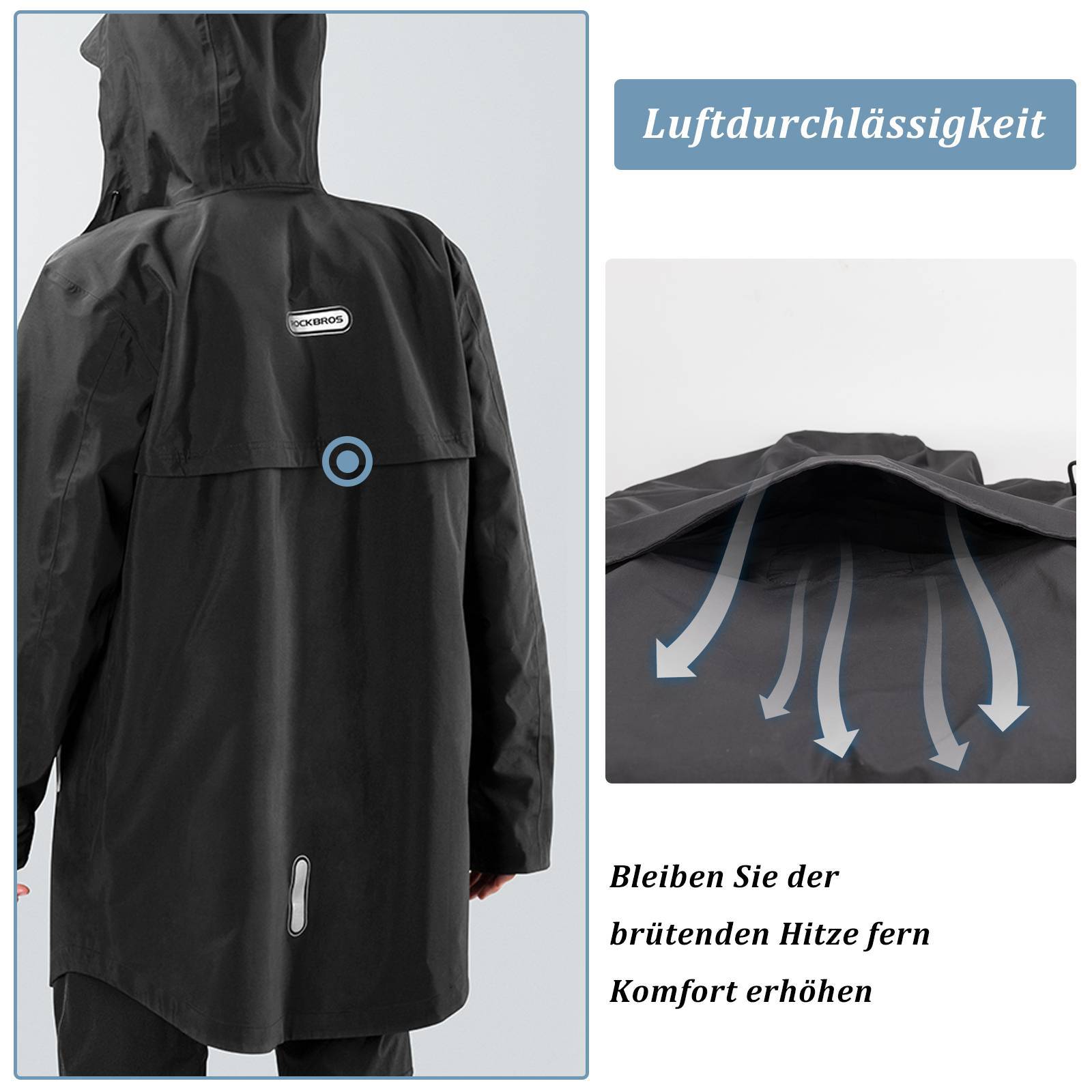 ROCKBROS Regenmantel Wasserdichter Regenponcho Verlängerte Regenjacke