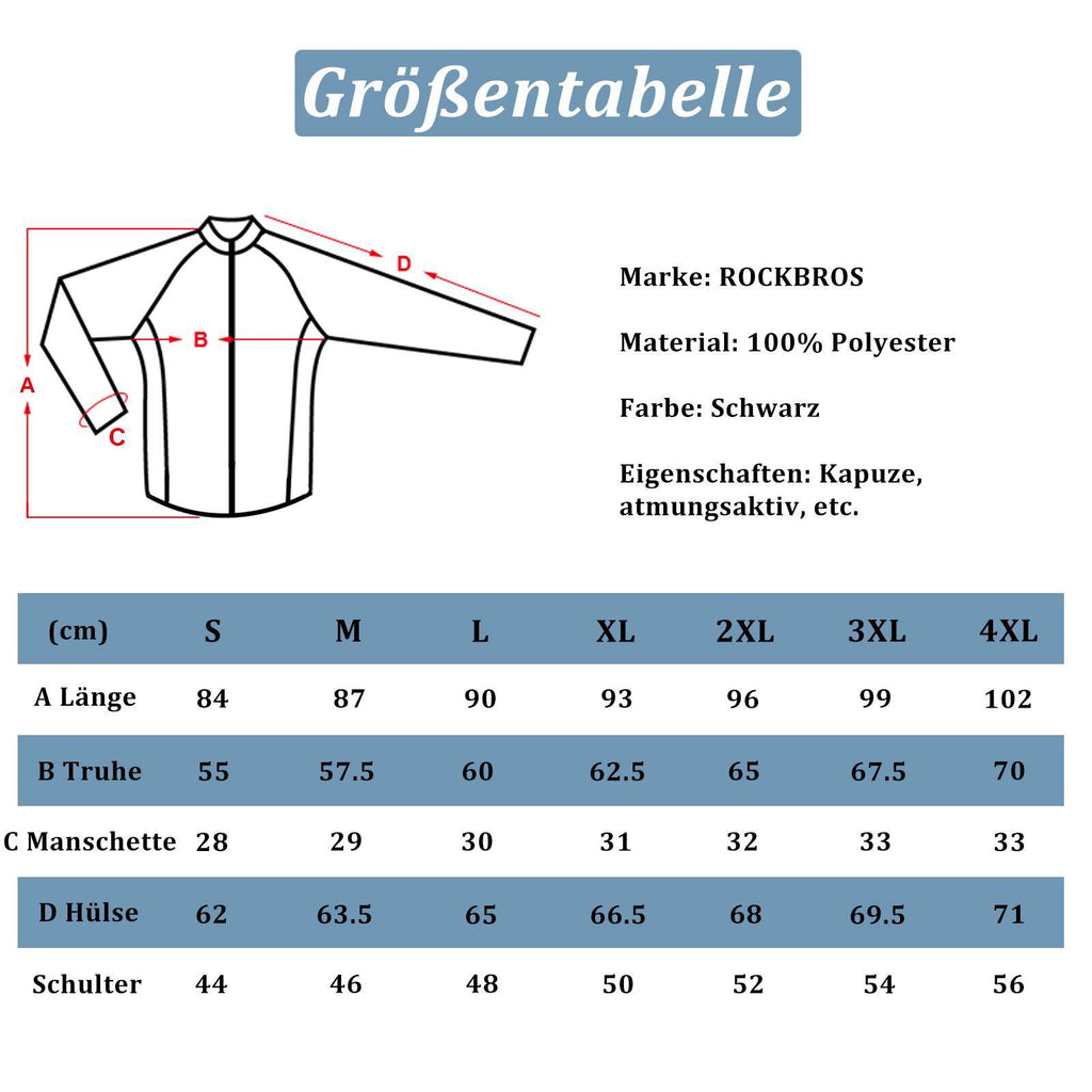 ROCKBROS Regenmantel Wasserdichter Regenponcho Verlängerte Regenjacke