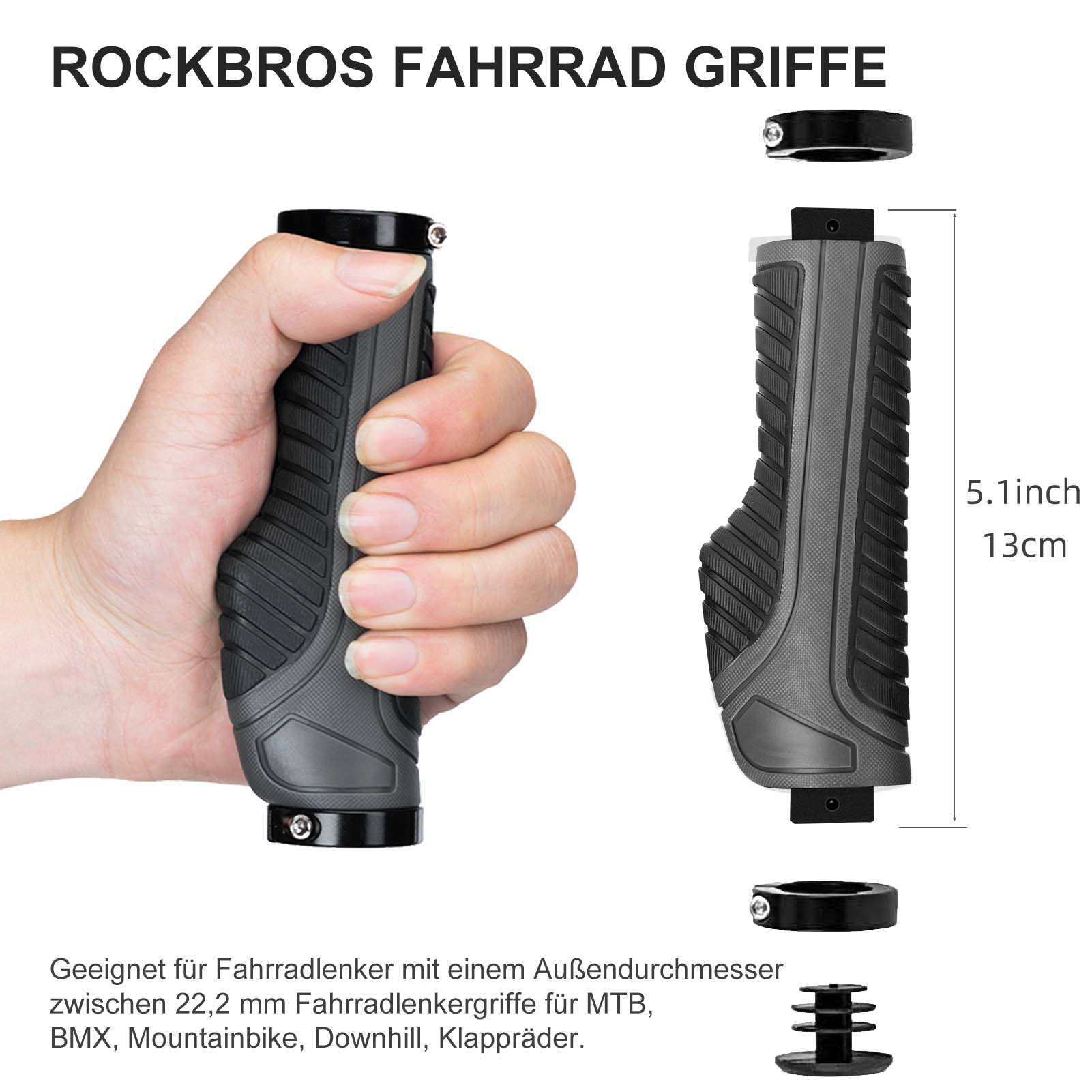 ROCKBROS Rutschfeste Fahrradgriffe aus Gummi mit Lock-on Design für MTB