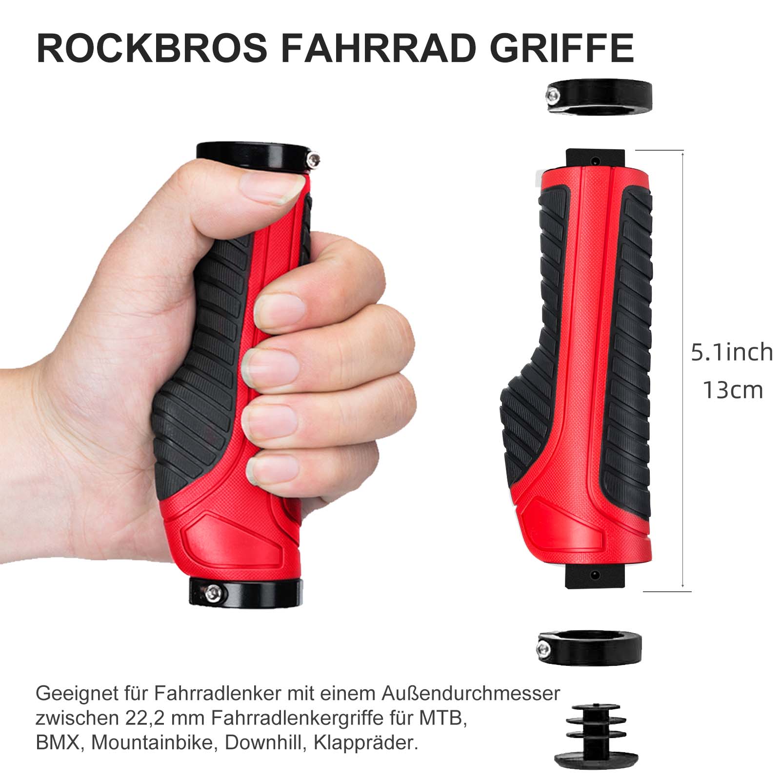 ROCKBROS Rutschfeste Fahrradgriffe aus Gummi mit Lock-on Design für MTB