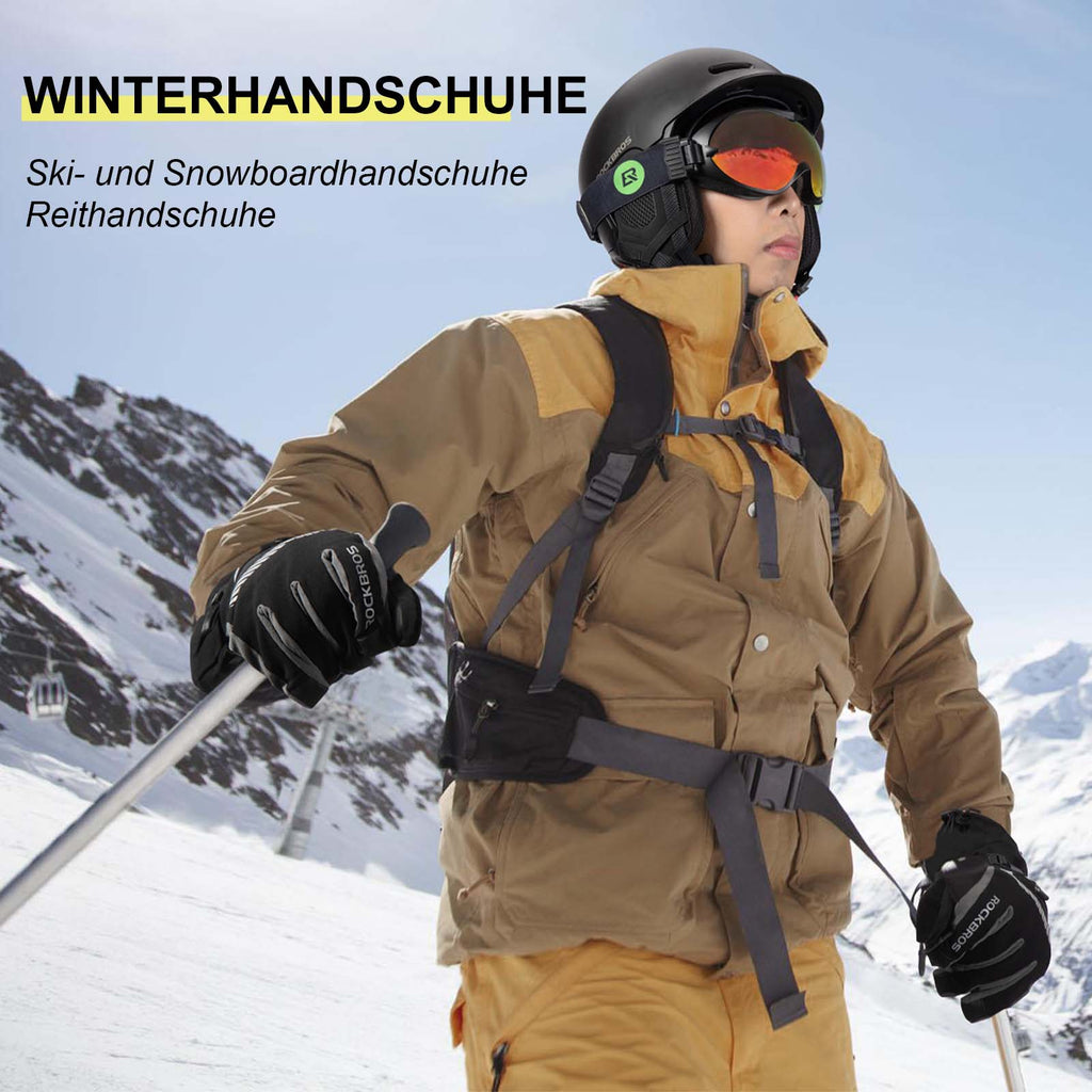 ROCKBROS Skihandschuhe 2 in 1 Winddicht Warme Handschuhe Schwarz M-2XL