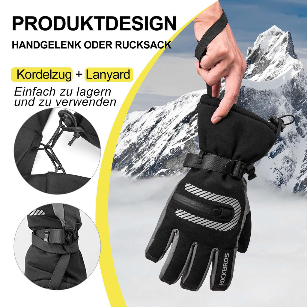 ROCKBROS Skihandschuhe 2 in 1 Winddicht Warme Handschuhe Schwarz M-2XL