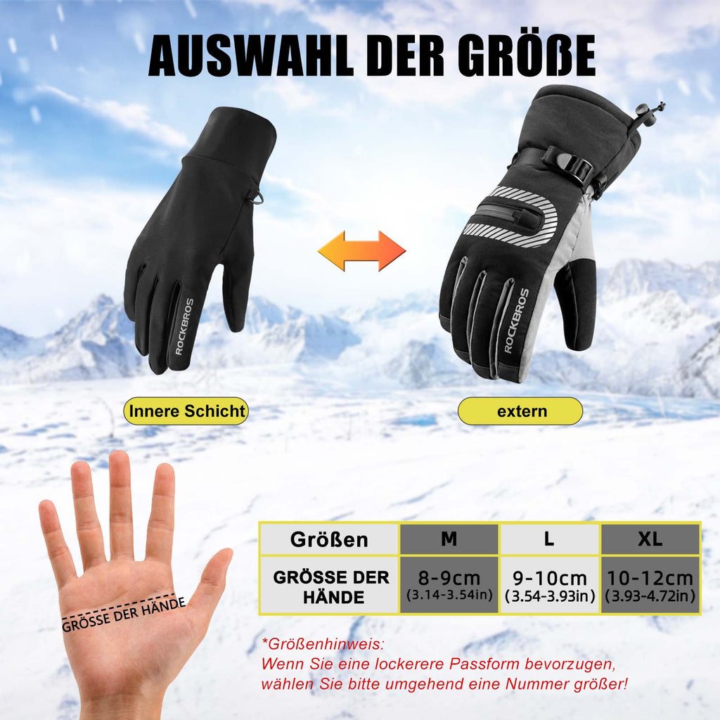 ROCKBROS Skihandschuhe 2 in 1 Winddicht Warme Handschuhe Schwarz M-2XL