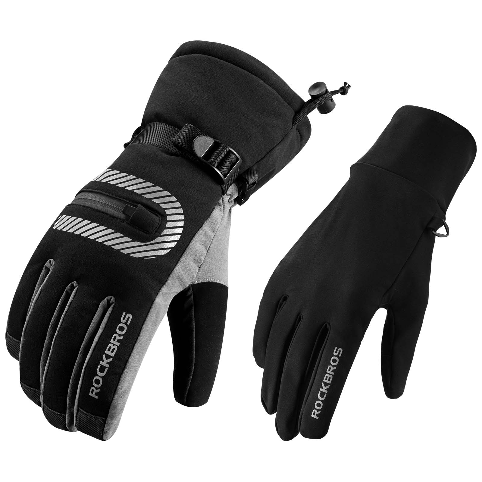 ROCKBROS Skihandschuhe 2 in 1 Winddicht Warme Handschuhe Schwarz M-2XL