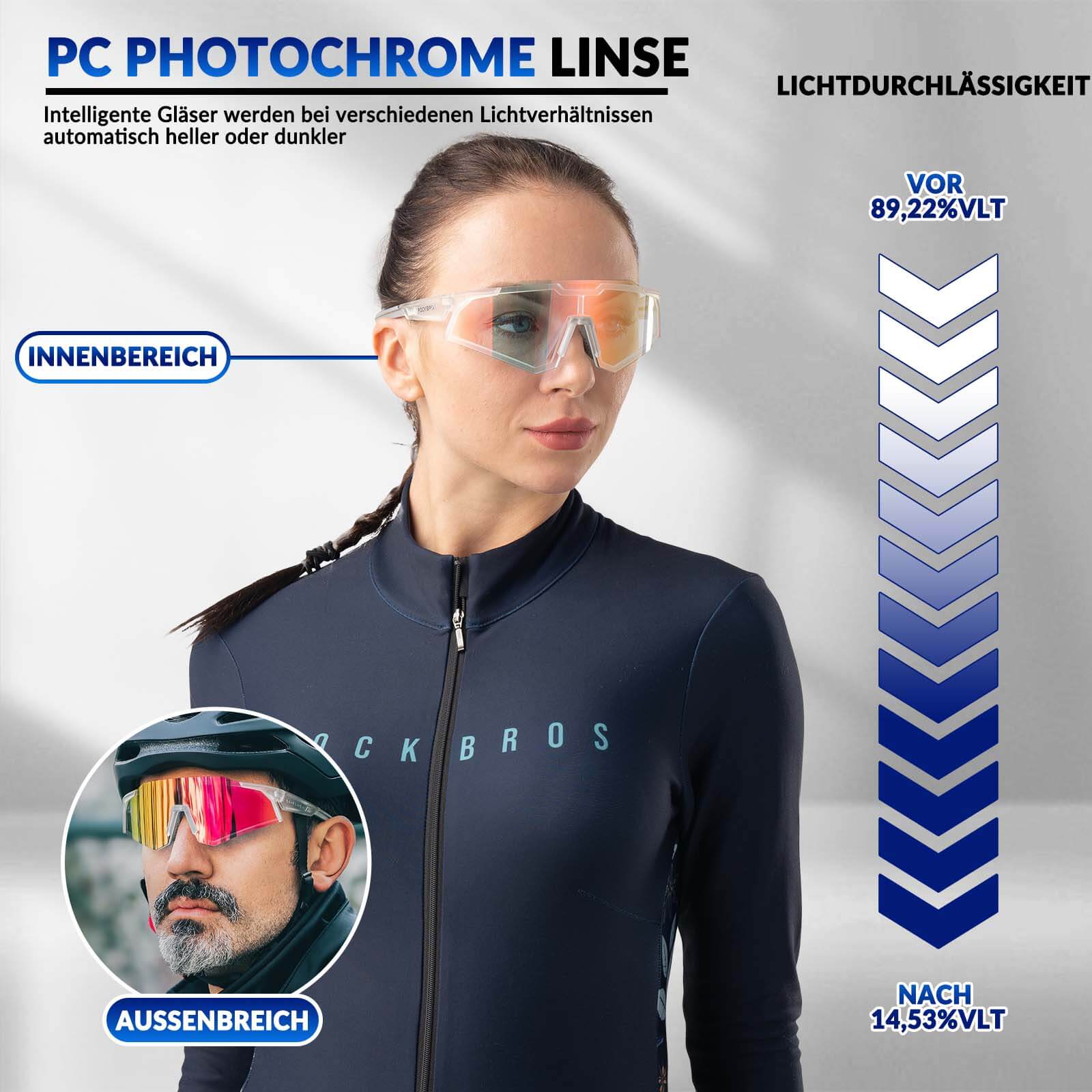 ROCKBROS Sonnenbrille Fahrradbrille Selbsttönend Outdoor UV400 Schutz