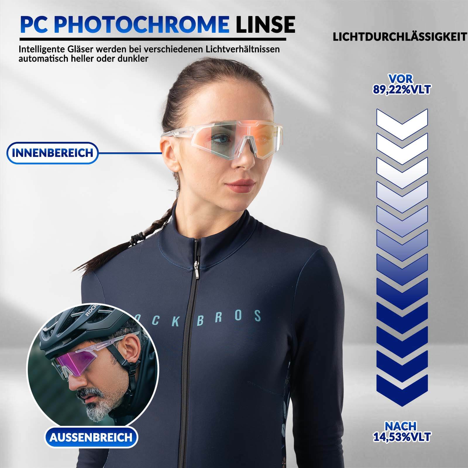 ROCKBROS Sonnenbrille Fahrradbrille Selbsttönend Outdoor UV400 Schutz