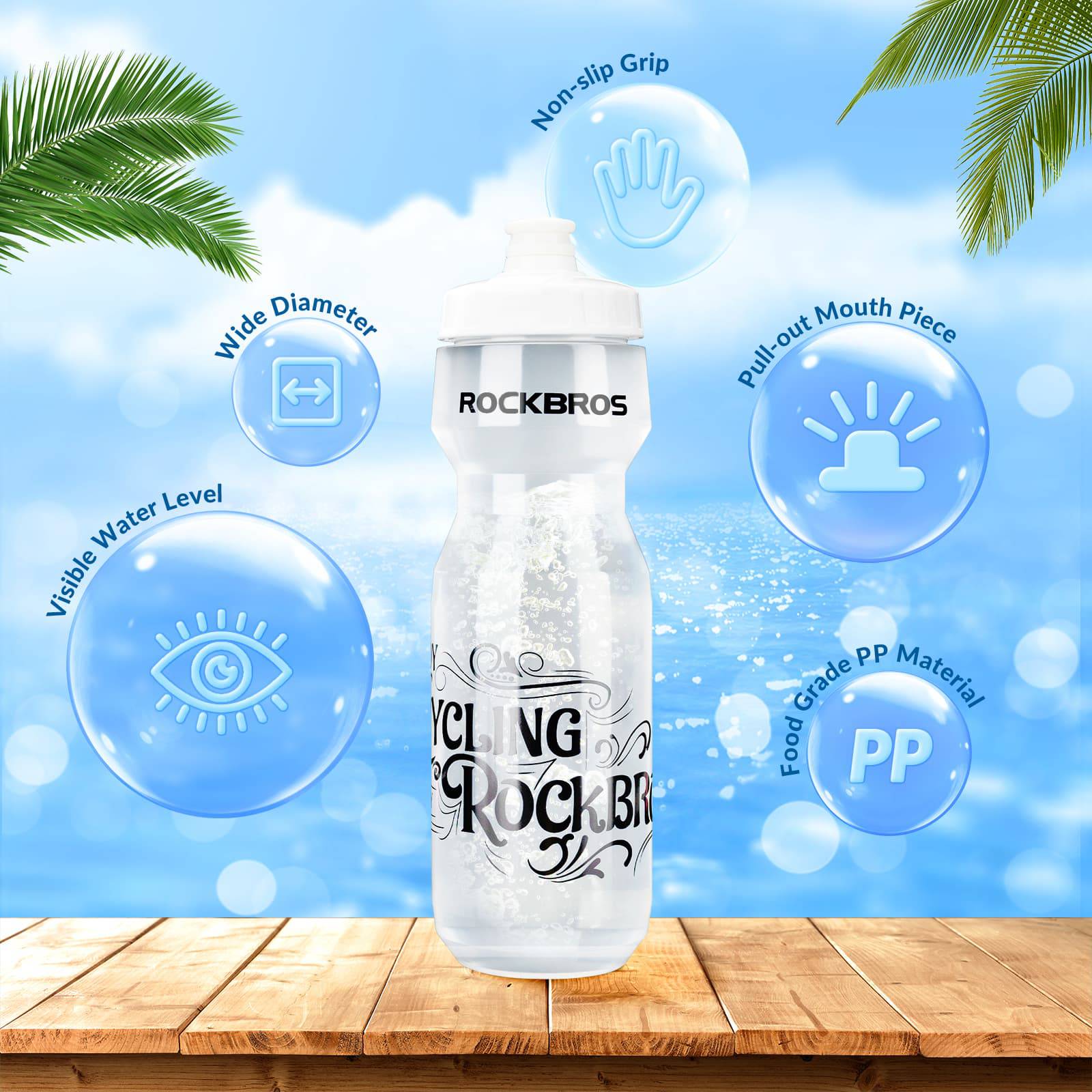 ROCKBROS Sport Trinkflasche 750ml Fahrrad Wasserflasche BPA-Frei