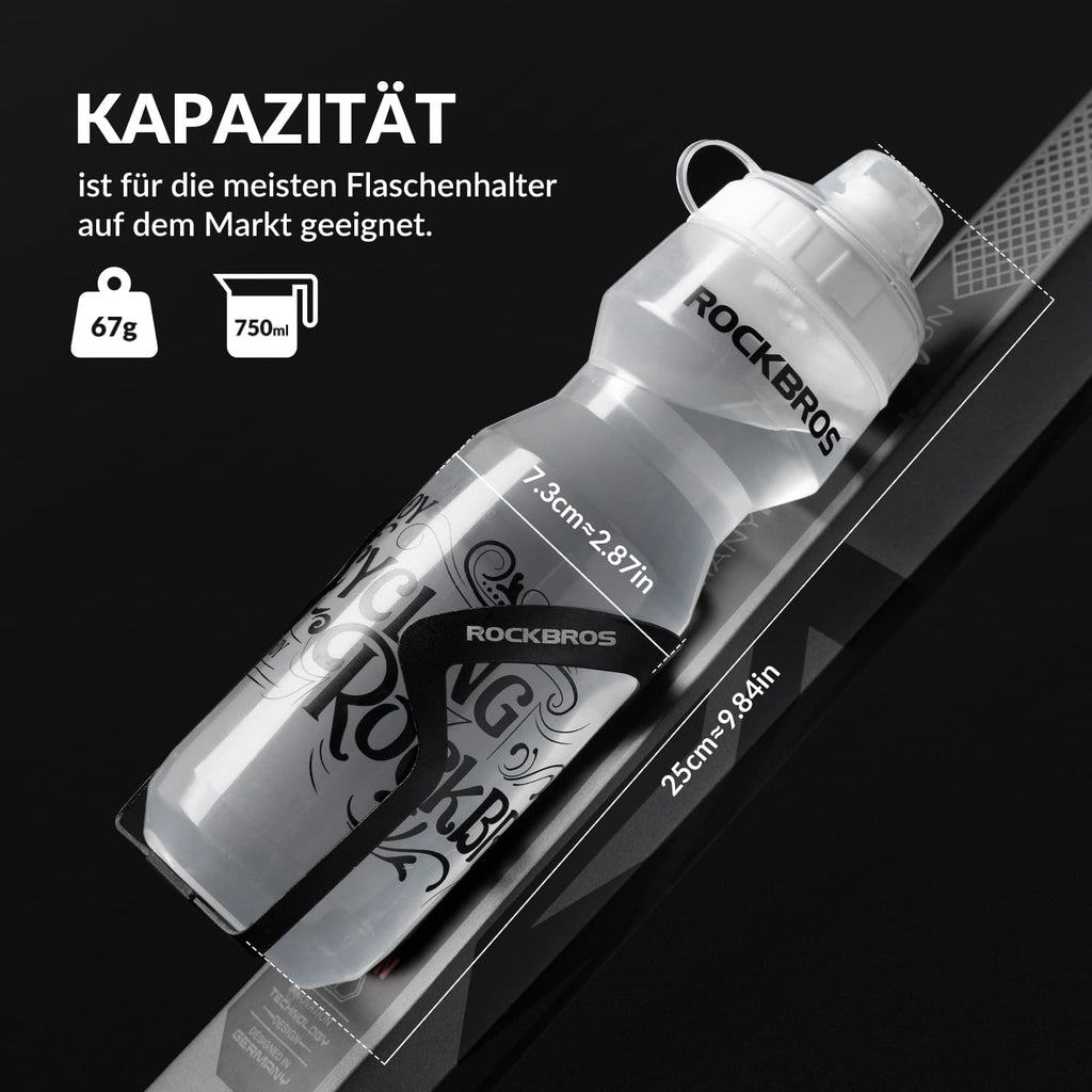ROCKBROS Sport Trinkflasche 750ml Fahrrad Wasserflasche BPA-Frei