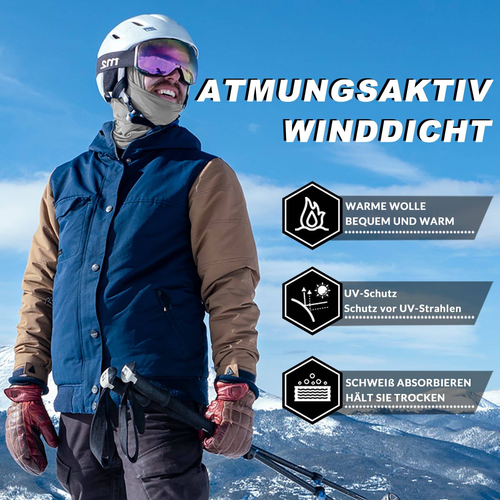 ROCKBROS Sturmhaube 2er Set Herbst Winter Balaclava für Outdoorsports Unisex