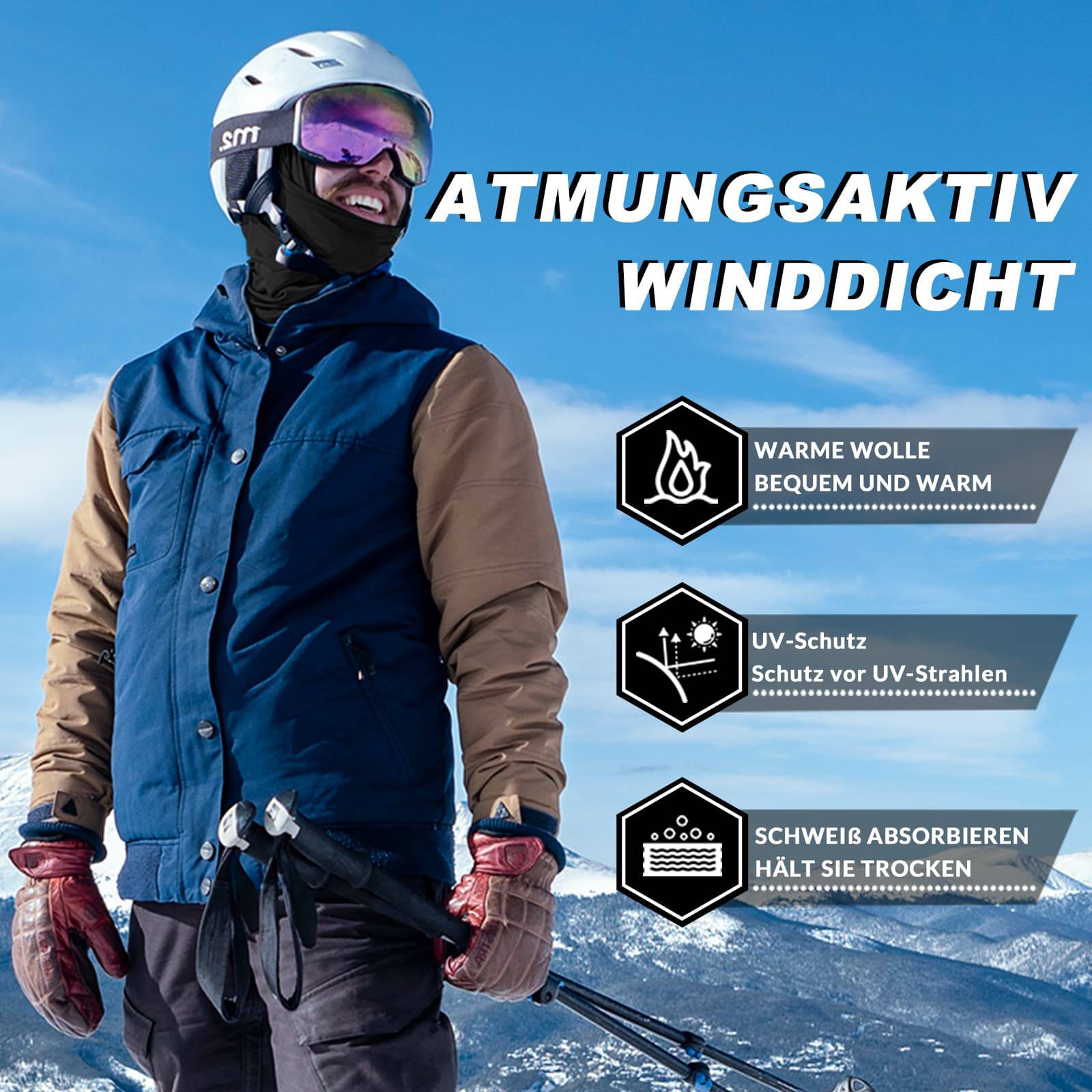 ROCKBROS Sturmhaube 2er Set Herbst Winter Balaclava für Outdoorsports Unisex