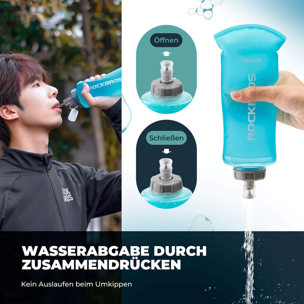 ROCKBROS Trinkflasche Faltbare Wasserflasche 500ml für Laufen Wandern Radfahren