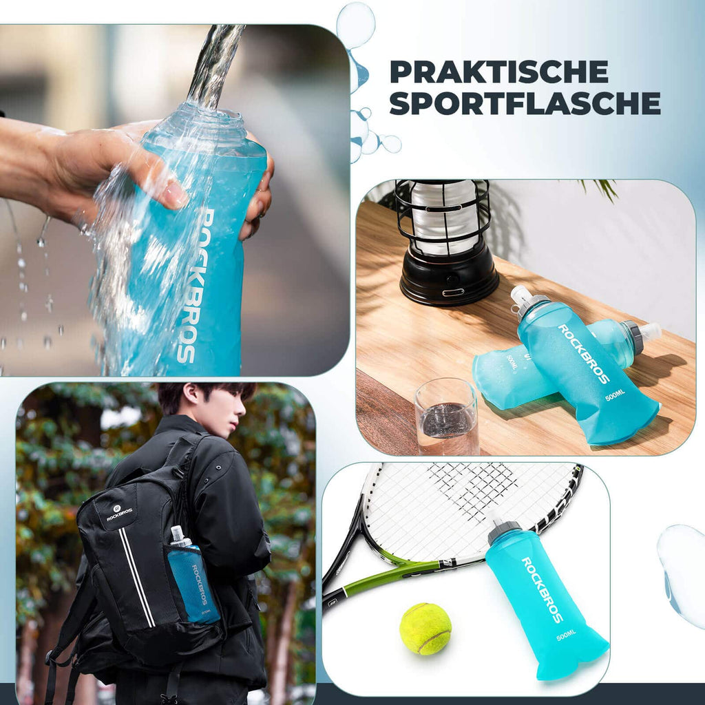 ROCKBROS Trinkflasche Faltbare Wasserflasche 500ml für Laufen Wandern Radfahren