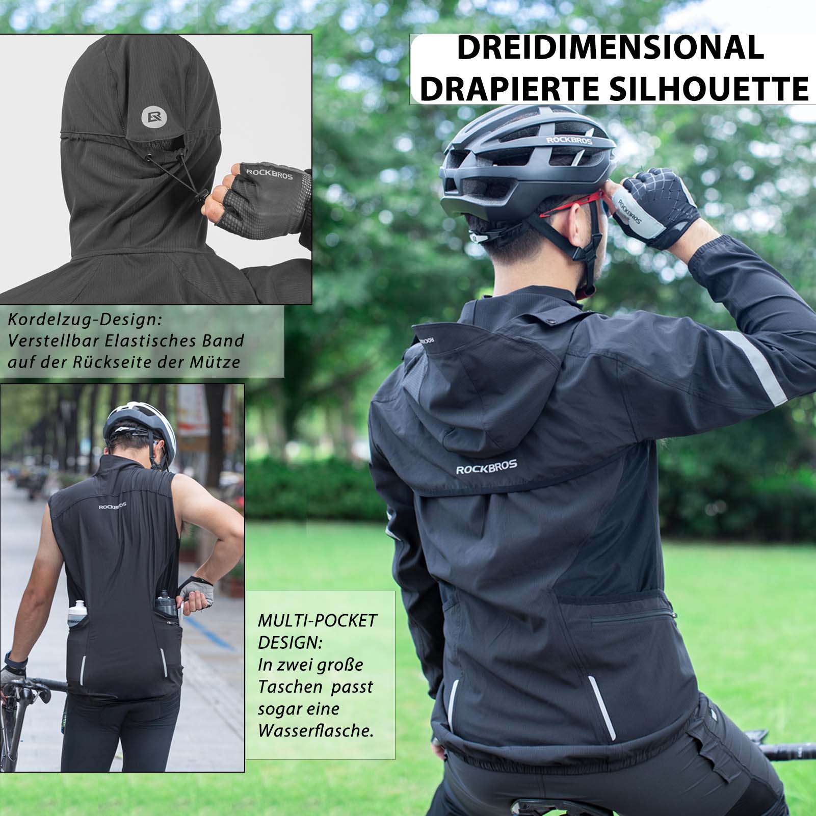 ROCKBROS Winddichte Fahrrad Jacke mit abnehmbarem Ärmel Softshelljacke