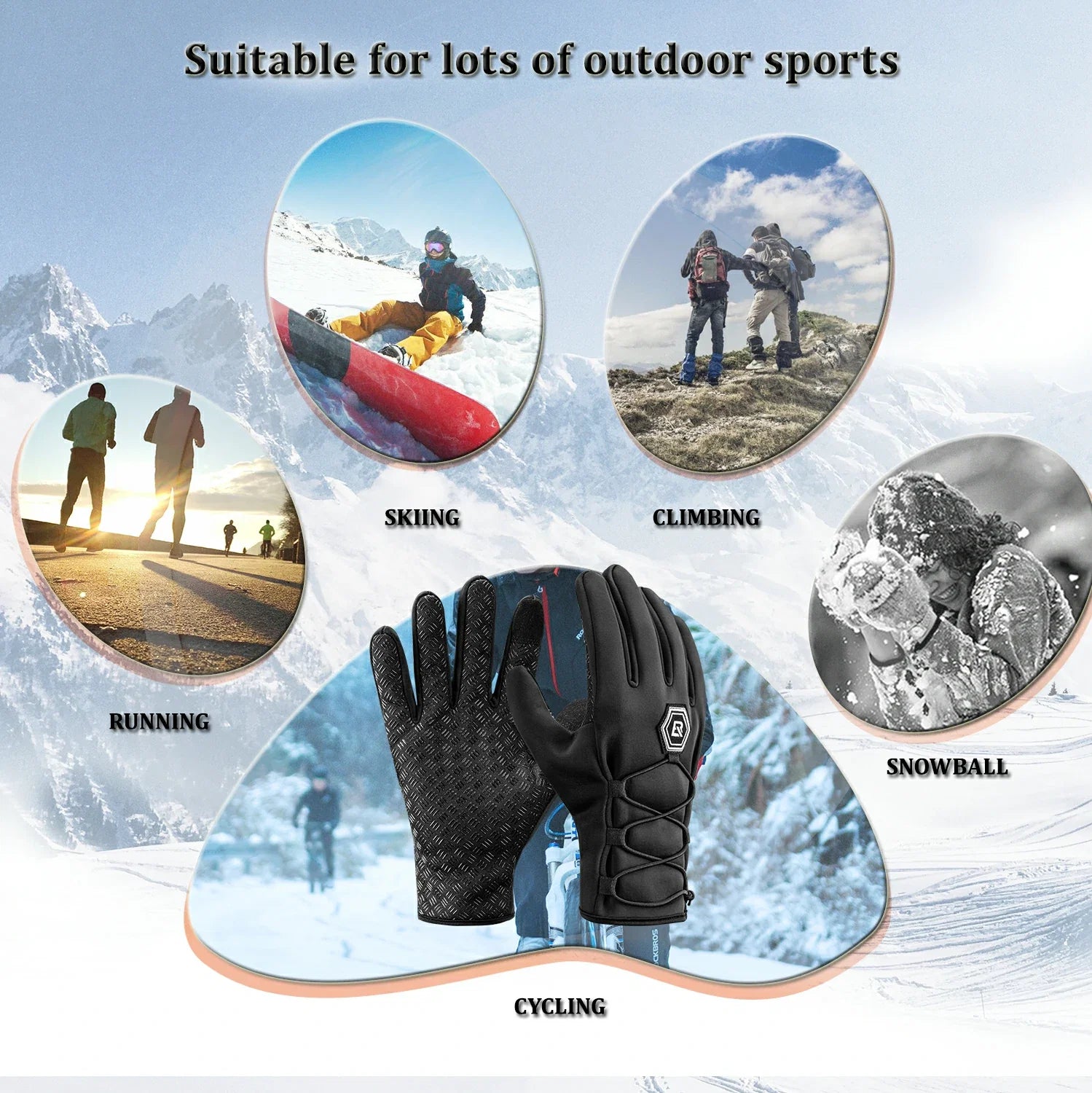 ROCKBROS Winter Fahrradhandschuhe Touchscreen Warme Handschuhe