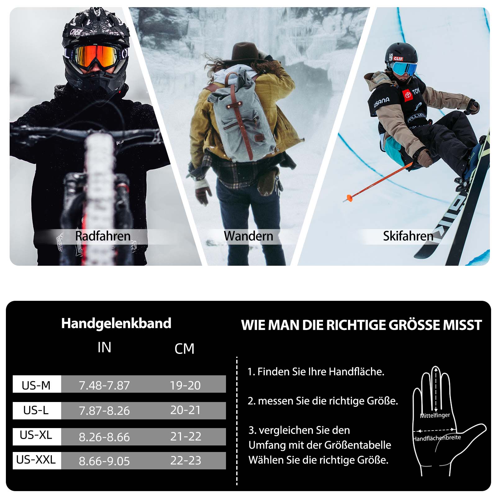 ROCKBROS Winter Fahrradhandschuhe Warm für Fahrrad Laufen Fitness Unisex