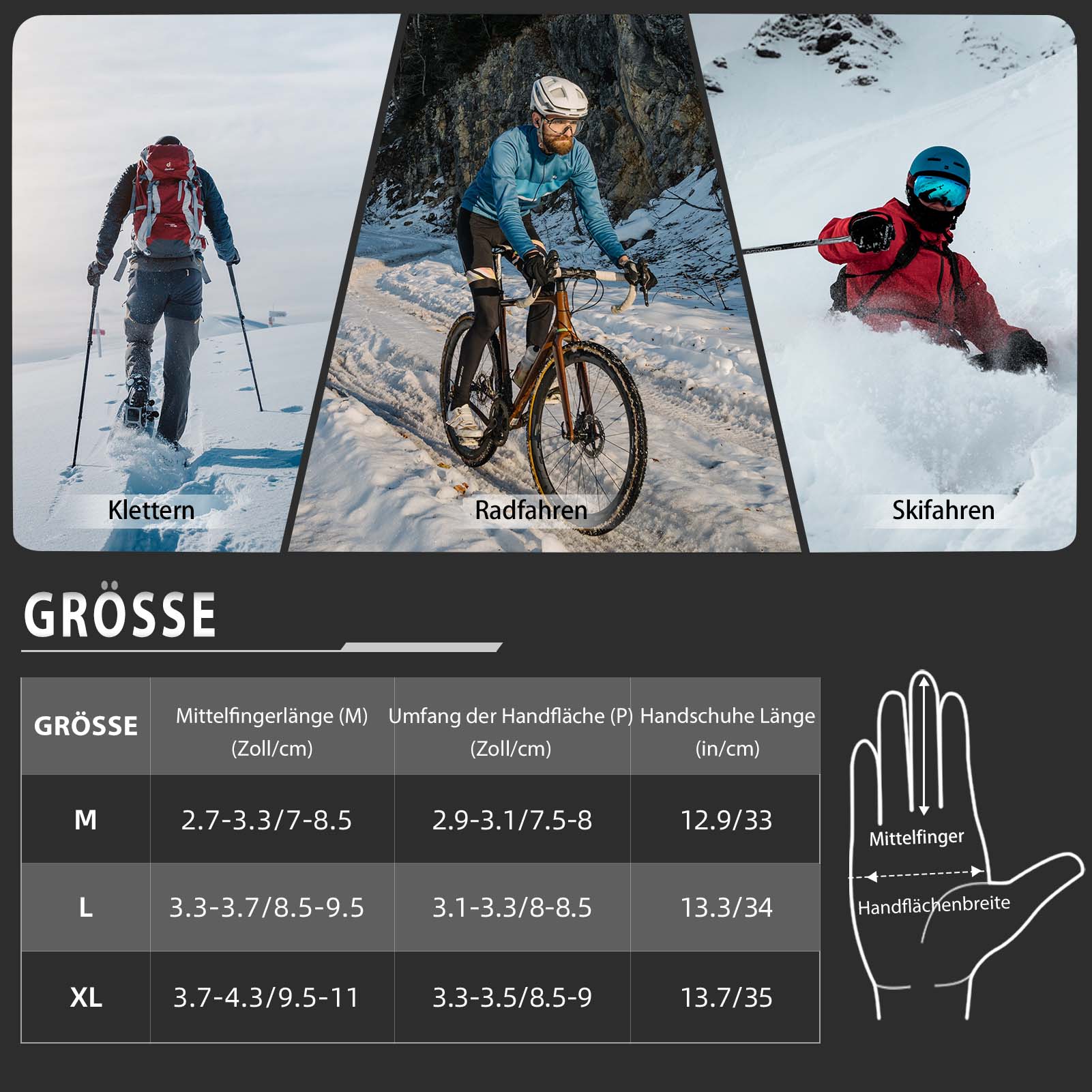ROCKBROS Winter Handschuhe Beheizbare Fahrradhandschuhe mit Batterie M-XL
