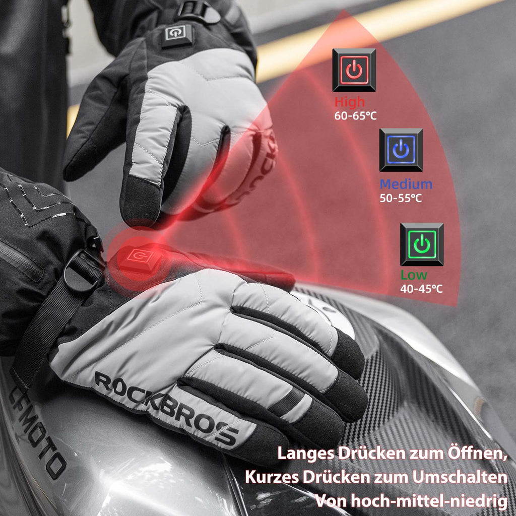 ROCKBROS Winter Handschuhe Beheizbare Fahrradhandschuhe mit Batterie M-XL