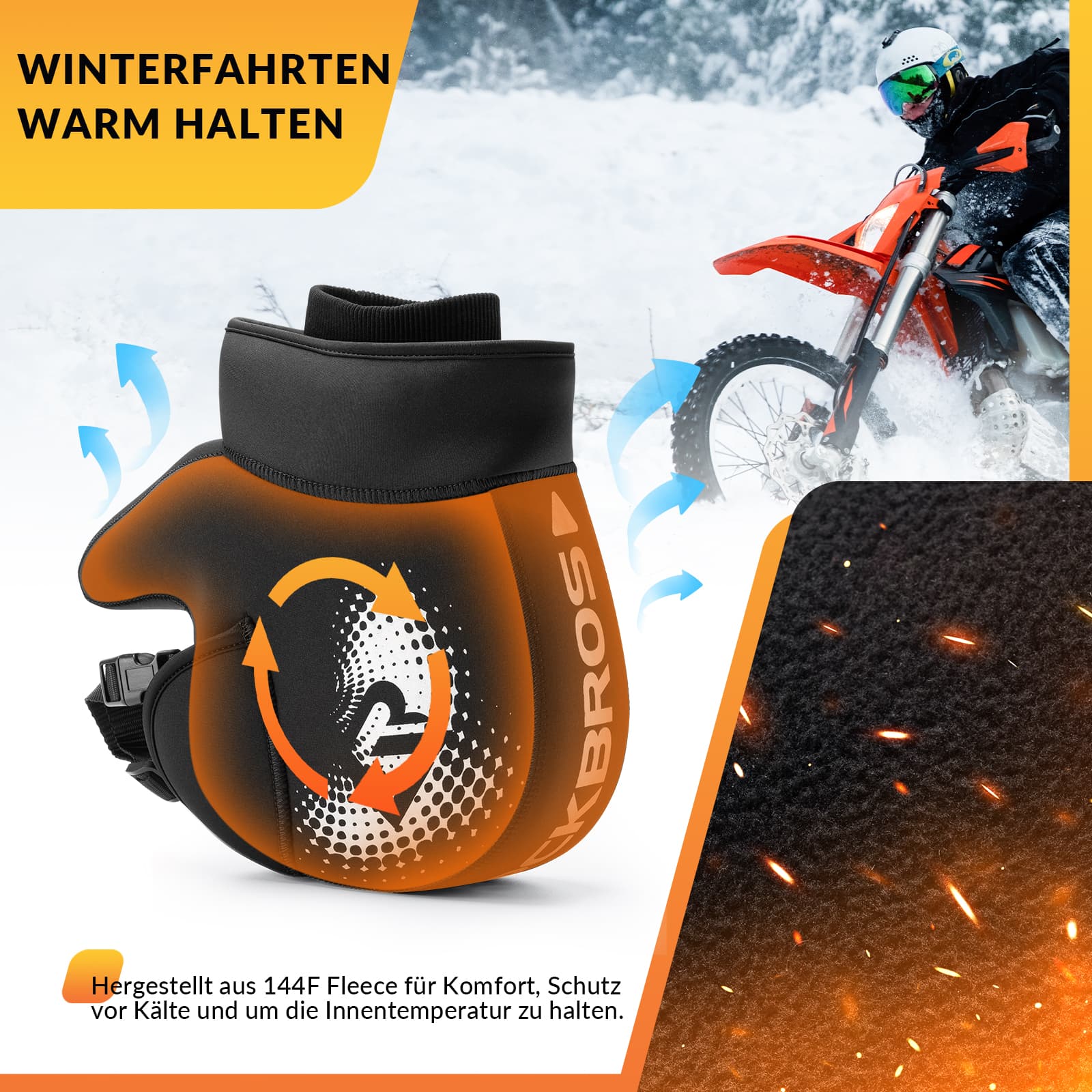 ROCKBROS Winter Lenkerstulpen Winddicht Motorrad Handschuhe Schwarz