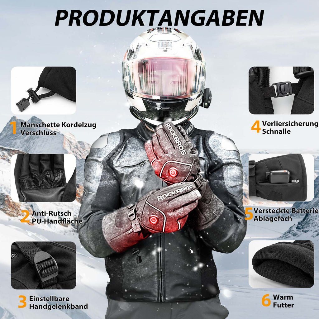 ROCKBROS Winter Skihandschuhe Wiederaufladbare Beheizte Handschuhe Schwarz