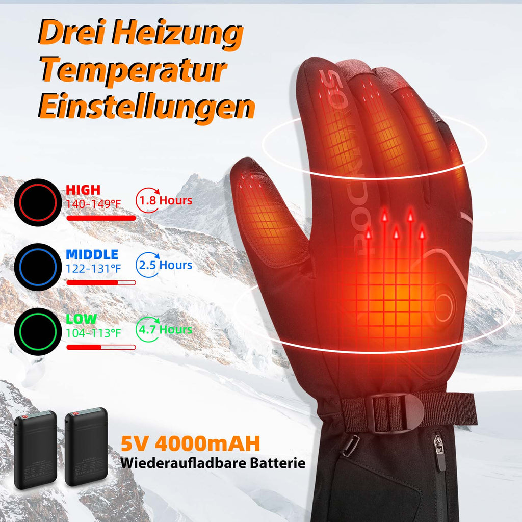 ROCKBROS Winter Skihandschuhe Wiederaufladbare Beheizte Handschuhe Schwarz
