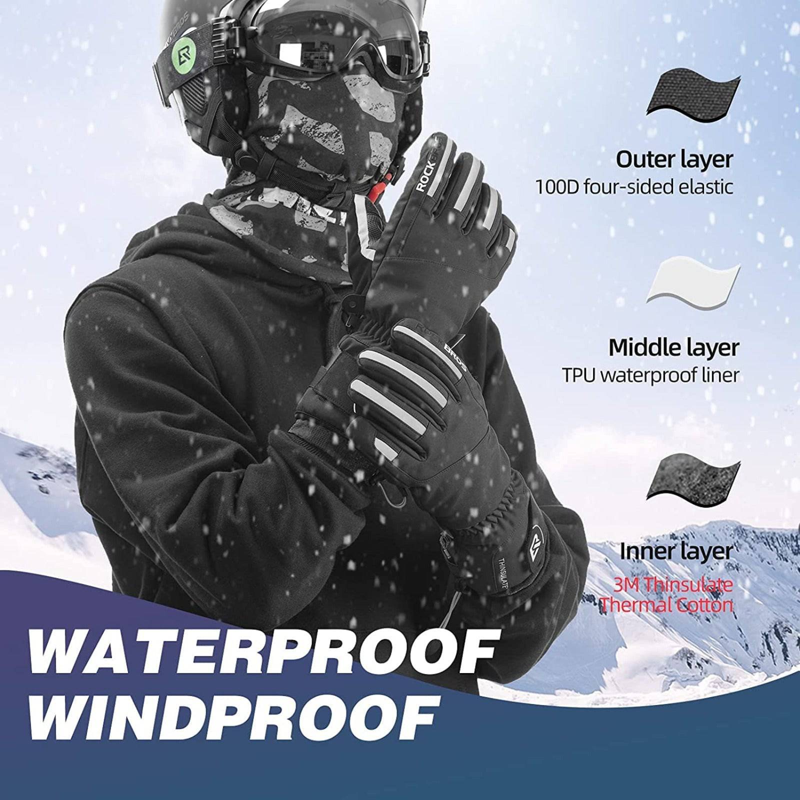 ROCKBROS Winterhandschuhe Fahrradhandschuhe Herren Winddicht M-2XL